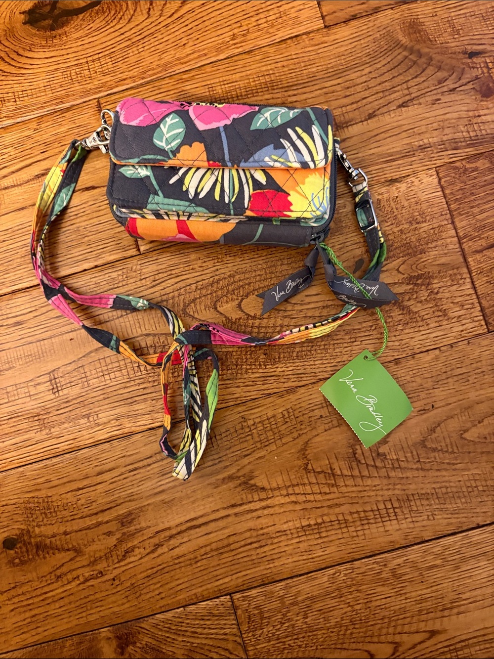 Vera Bradley Dark Gray Floral Crossbody with Pink, Yellow & Green Accents